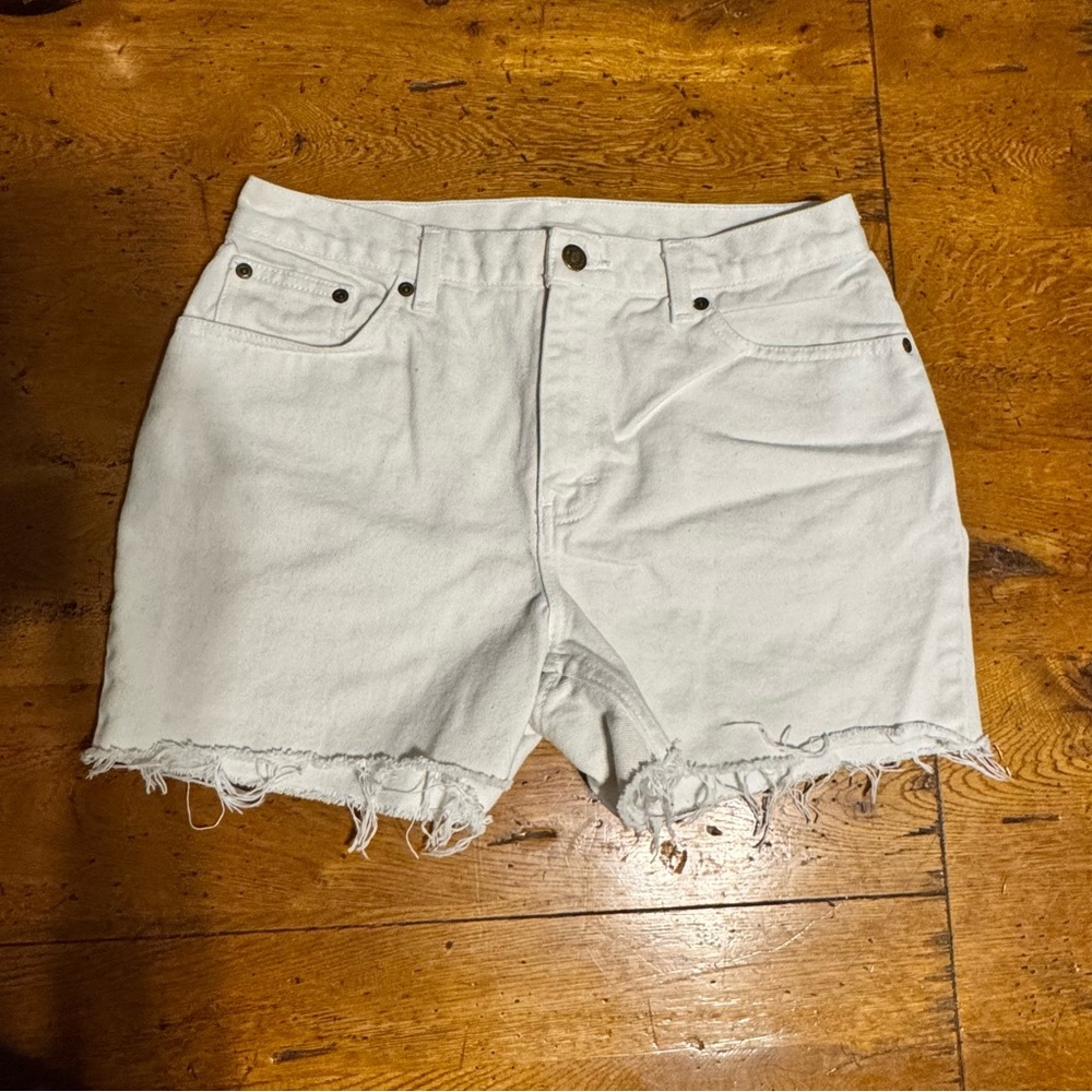 Women's White Frayed-Hem Denim Shorts